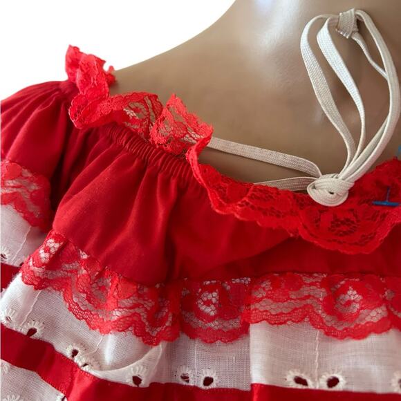 VTG Fashions by Betty Square Dance Set 6 Off The Shoulder Ruffle Skirt White Red - Picture 4 of 13